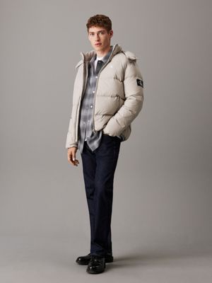 flint gray hooded down puffer jacket for men calvin klein jeans