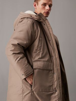 brindle cotton nylon padded parka coat for men calvin klein jeans