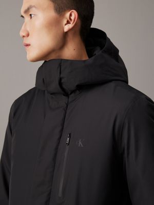 ck black technical hooded parka coat for men calvin klein jeans