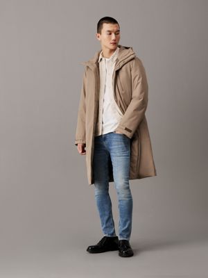 grey technical hooded parka coat for men calvin klein jeans