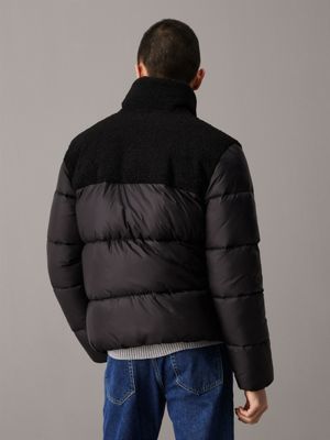 ck black material mix sherpa puffer jacket for men calvin klein jeans