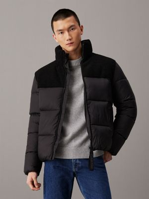 black material mix sherpa puffer jacket for men calvin klein jeans