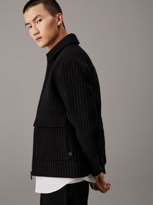 black pinstripe relaxed wool blend jacket for men calvin klein jeans