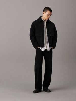 black pinstripe relaxed wool blend jacket for men calvin klein jeans