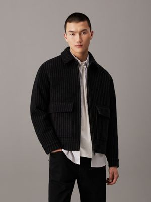 black relaxed wool blend jacket for men calvin klein jeans