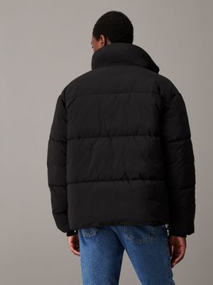 ck black oversized chenille logo puffer jacket for men calvin klein jeans