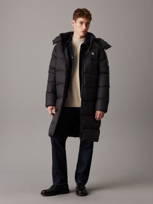 black hooded down puffer coat for men calvin klein jeans