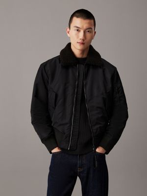 black relaxed nylon aviator jacket for men calvin klein jeans