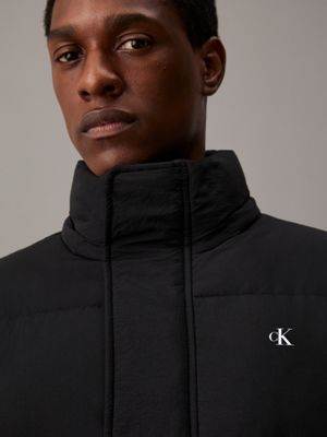 Black hooded puffer jacket with funnel neck hotsell