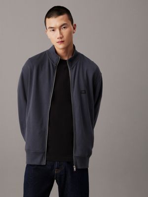 black waffle cotton zip up cardigan for men calvin klein jeans