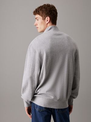 gray heather waffle cotton zip up cardigan for men calvin klein jeans