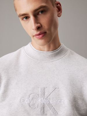 ivory grey heather chenille monogram sweatshirt for men calvin klein jeans