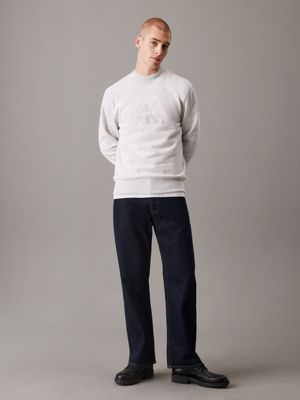 felpa con monogramma in ciniglia ivory grey heather da uomini calvin klein jeans