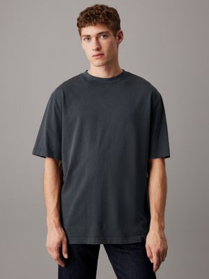 black swobodny t-shirt ze spranej bawełny dla mężczyźni - calvin klein jeans