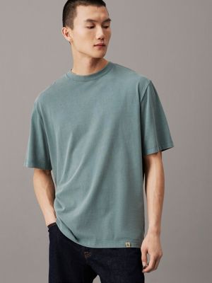 blue relaxed washed cotton t-shirt for men calvin klein jeans