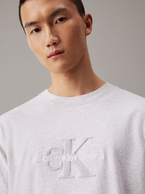 ivory grey heather chenille monogram t-shirt for men calvin klein jeans