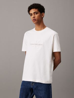 white chenille monogram t-shirt for men calvin klein jeans