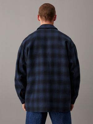 black / ink check oversized checked shirt jacket for men calvin klein jeans