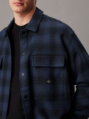 black / ink check oversized checked shirt jacket for men calvin klein jeans