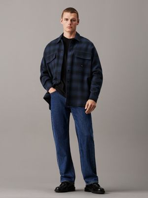 black / ink check oversized checked shirt jacket for men calvin klein jeans