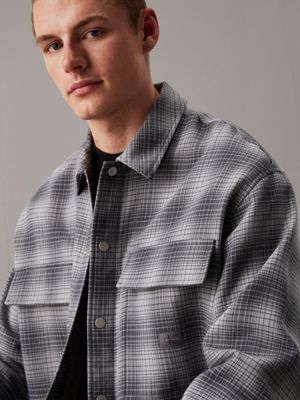 white / grey check oversized checked shirt jacket for men calvin klein jeans