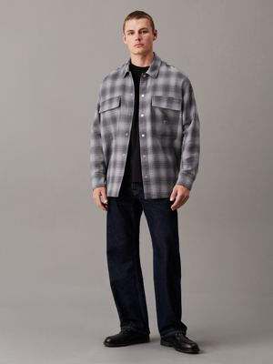 white / grey check oversized checked shirt jacket for men calvin klein jeans