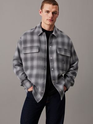 white / grey check oversized checked shirt jacket for men calvin klein jeans