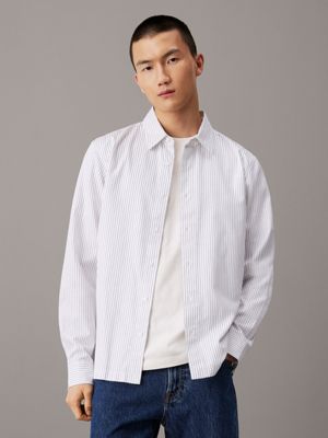 white relaxed pinstripe shirt for men calvin klein jeans