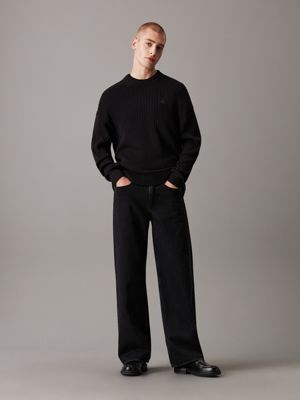 ck black relaxed ribbed cotton jumper for men calvin klein jeans