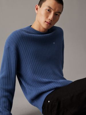 blue coast relaxed ribbed cotton jumper for men calvin klein jeans