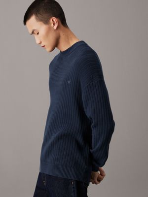 blue relaxed ribbed cotton jumper for men calvin klein jeans