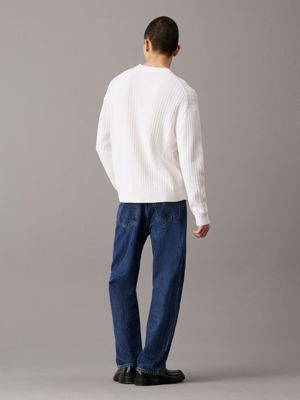 ivory relaxed ribbed cotton jumper for men calvin klein jeans