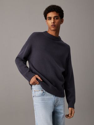 black oversized cotton wool jumper for men calvin klein jeans