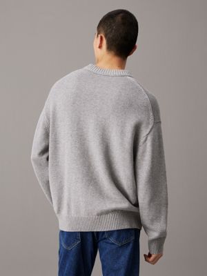 grey sweter oversize z bawełny i wełny dla mężczyźni - calvin klein jeans