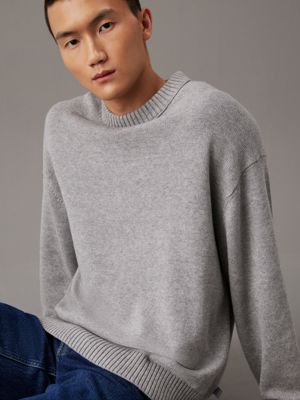 gray heather oversized cotton wool jumper for men calvin klein jeans