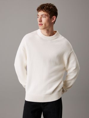 white oversized cotton wool jumper for men calvin klein jeans