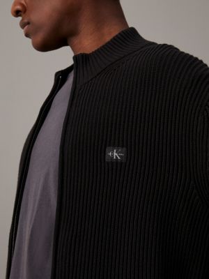 ck black ribbed cotton zip up cardigan for men calvin klein jeans