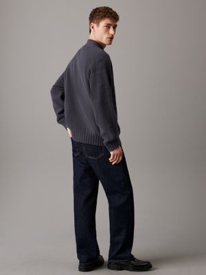 black relaxed katoenen bouclé trui voor heren - calvin klein jeans