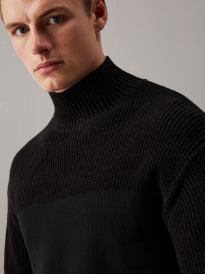 ck black texture mix cotton jumper for men calvin klein jeans