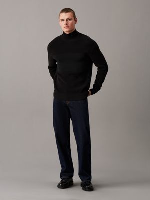 ck black texture mix cotton jumper for men calvin klein jeans