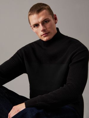 black texture mix cotton jumper for men calvin klein jeans