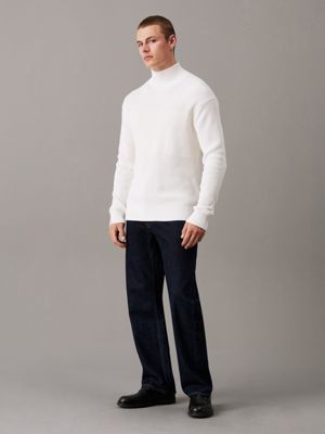 ivory texture mix cotton jumper for men calvin klein jeans