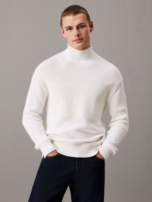 white texture mix cotton jumper for men calvin klein jeans