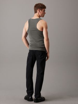 washed black slim ribbed monogram tank top for men calvin klein jeans