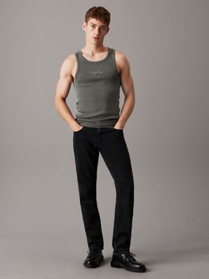 washed black slim ribbed monogram tank top for men calvin klein jeans