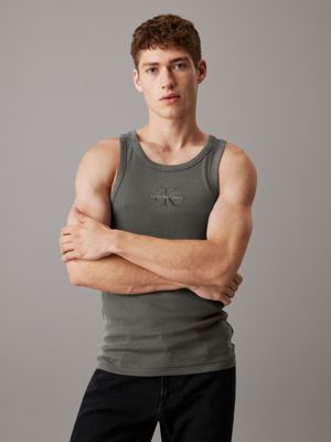 grey slim ribbed monogram tank top for men calvin klein jeans