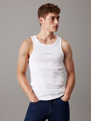 white slim ribbed monogram tank top for men calvin klein jeans