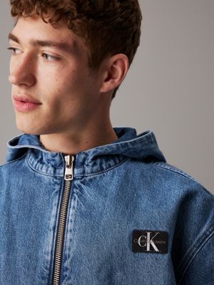 denim medium hooded denim zip up jacket for men calvin klein jeans