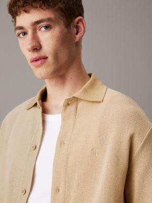 pale khaki relaxed structured jersey shirt for men calvin klein jeans