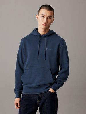 blue cotton terry logo hoodie for men calvin klein jeans